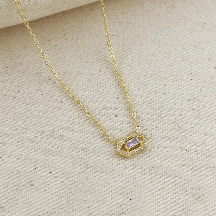18k Gold Filled Fancy Birthstone Baguette Necklace (June)