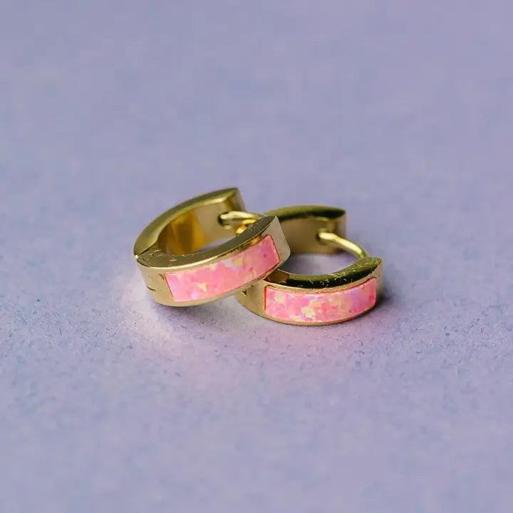 Neon Pink Opal Huggies