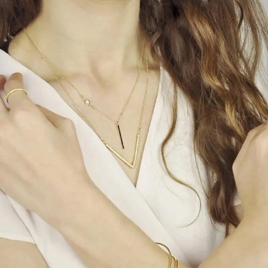 Gold-Filled Thin Bar with Off-Centered Cz Necklace