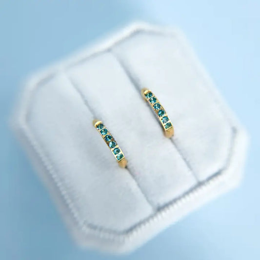 Aqua Cz Huggie Hoops