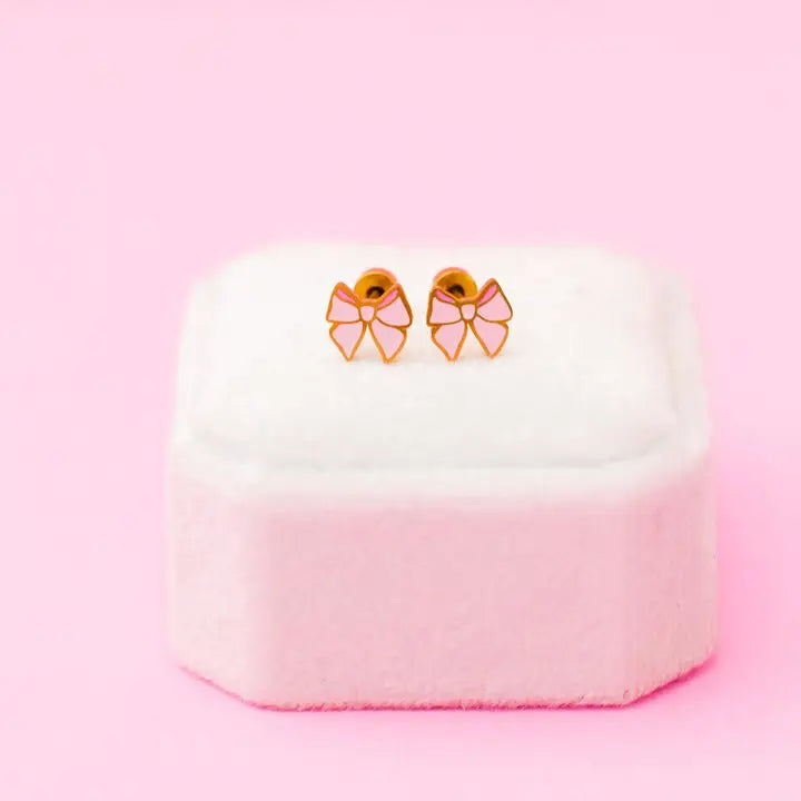 Pink Bow Stud Earrings