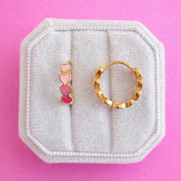 Pink Ombre Heart Chunky Huggie Hoops