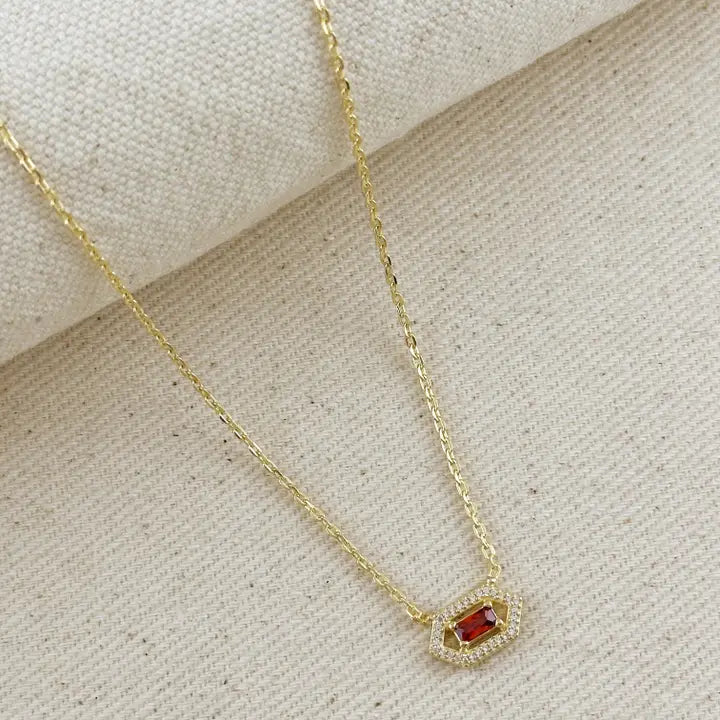 18k Gold Filled Fancy Birthstone Baguette Necklace (January)
