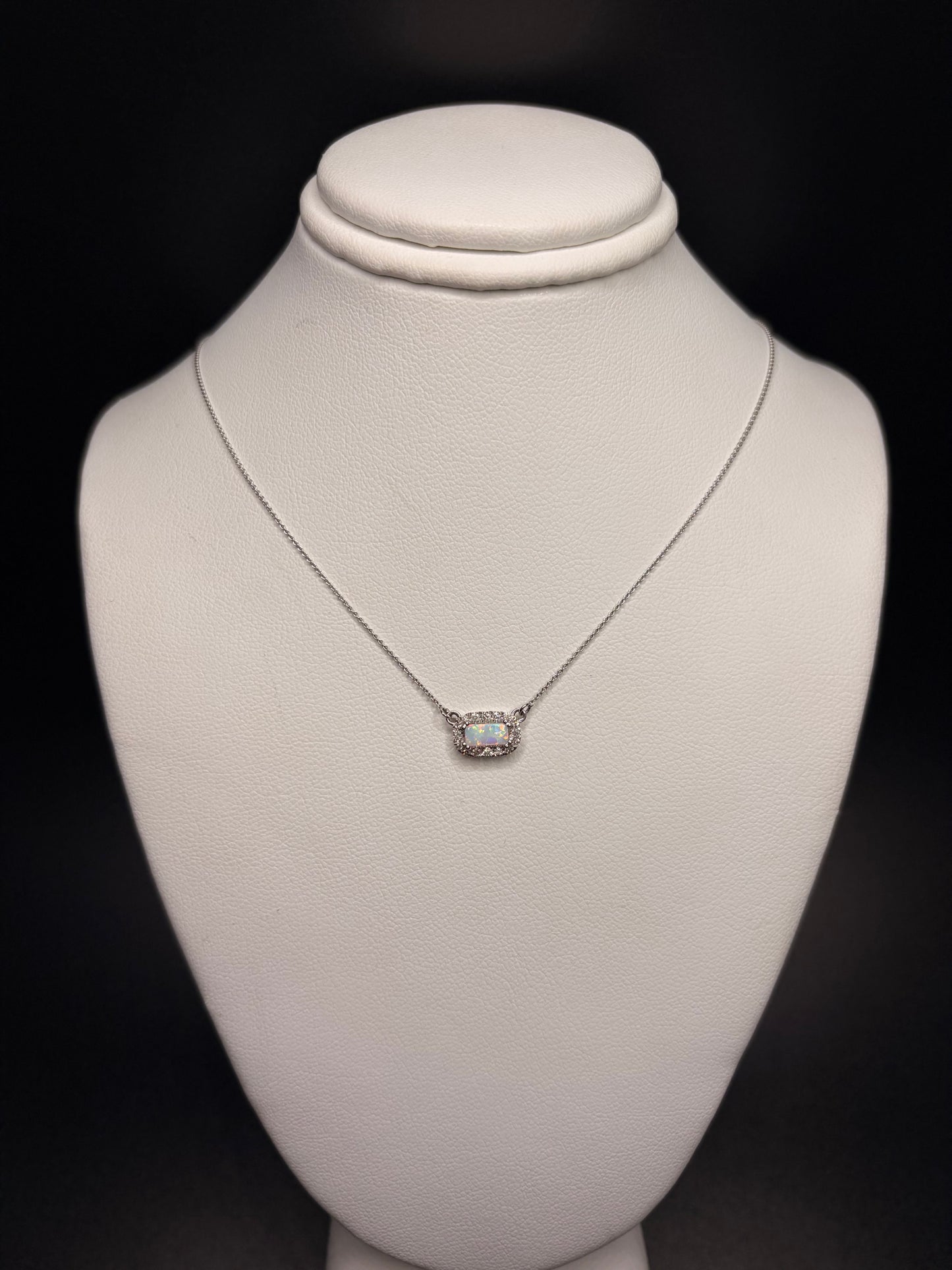 10k white gold white opal necklace