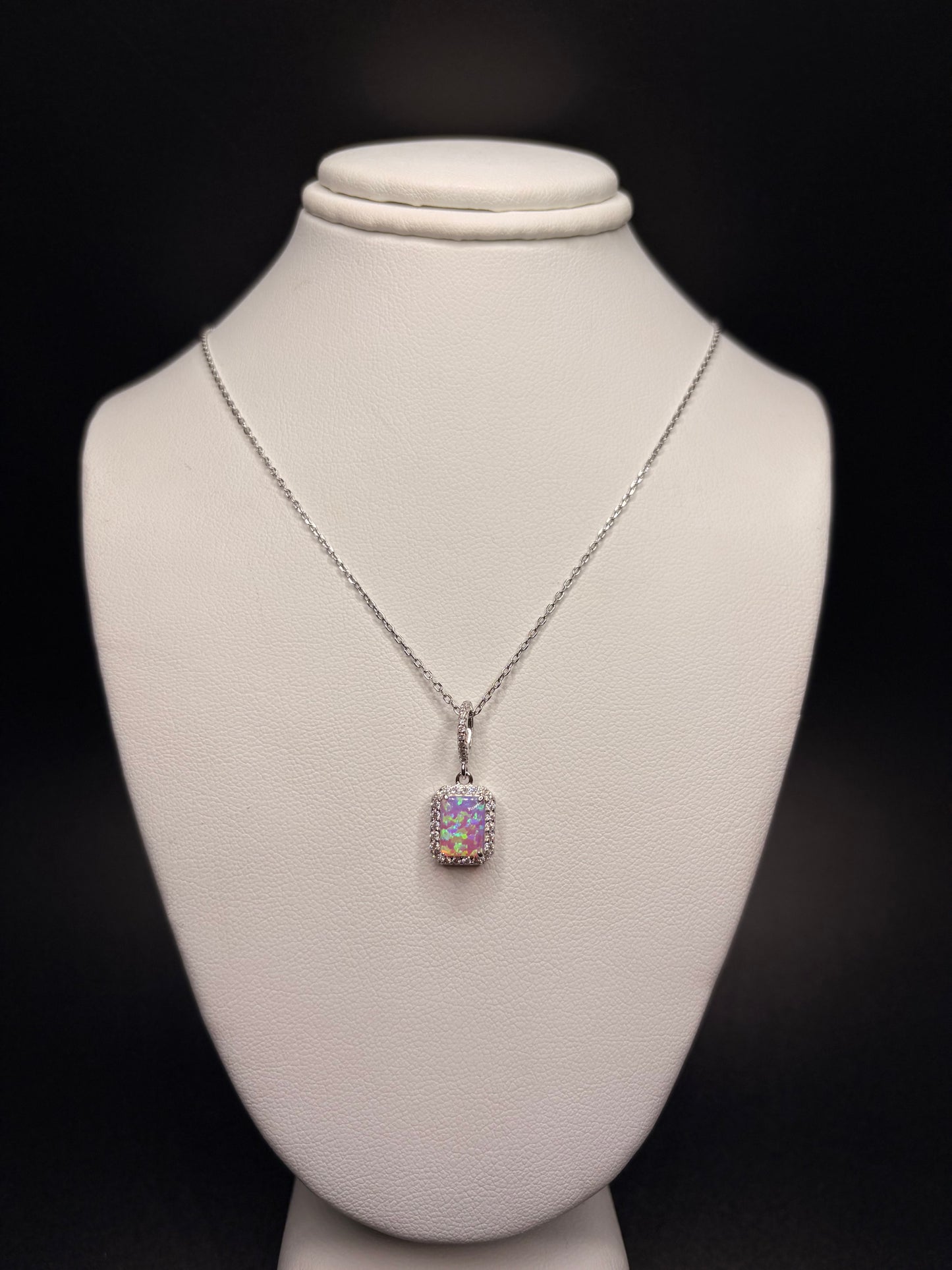 Pink opal rectangle necklace