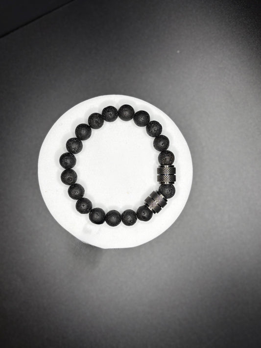 Black Stone Beaded Bracelet With Stainless Steel
