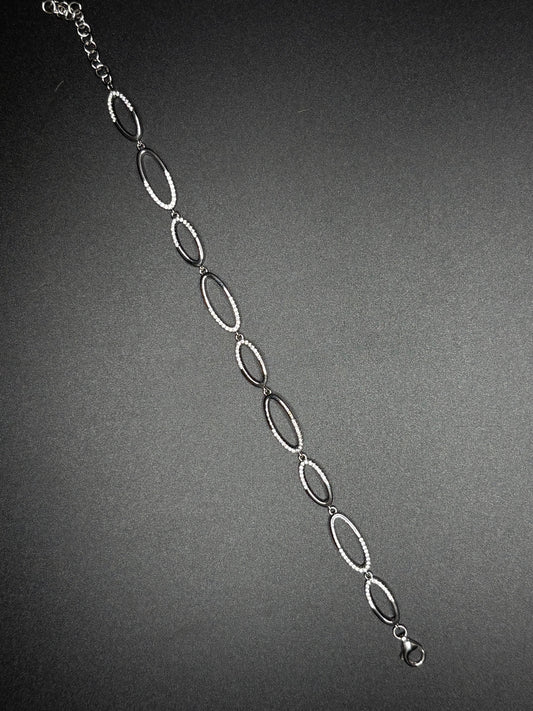 Sterling Silver CZ's Oval Bracelet