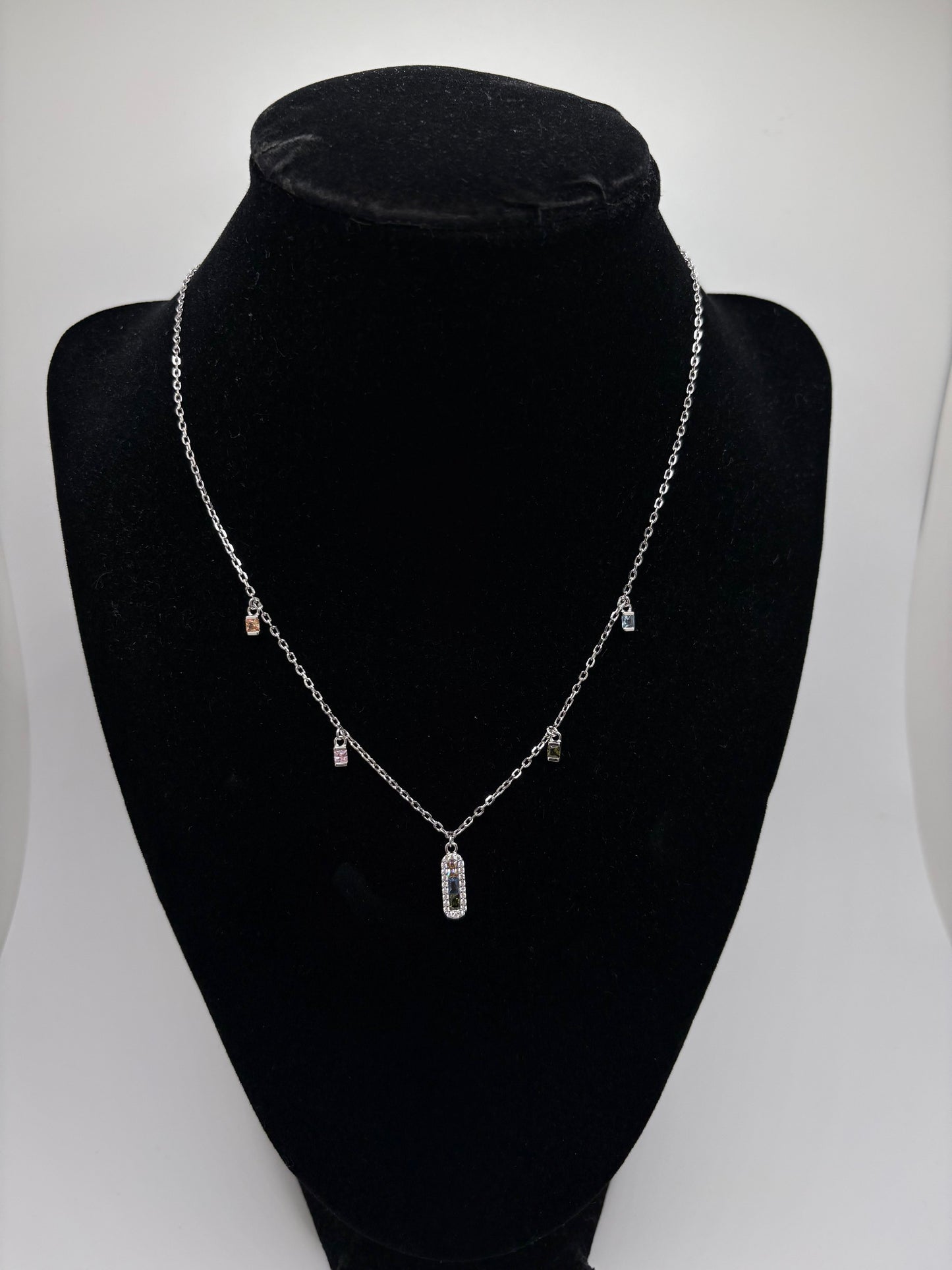 Sterling Silver Multi Colored Cz Stone Necklace