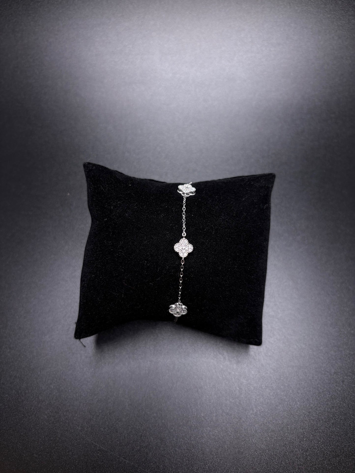 Sterling Silver Clover Leaf Bracelet with CZ's