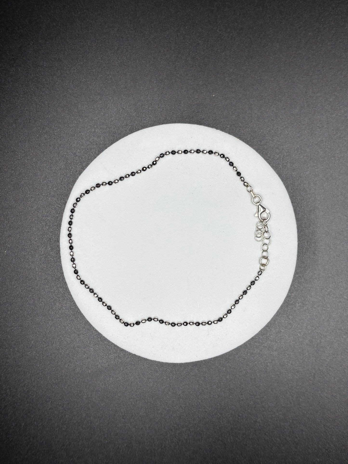 Sterling Silver Black & Silver Bead Anklet