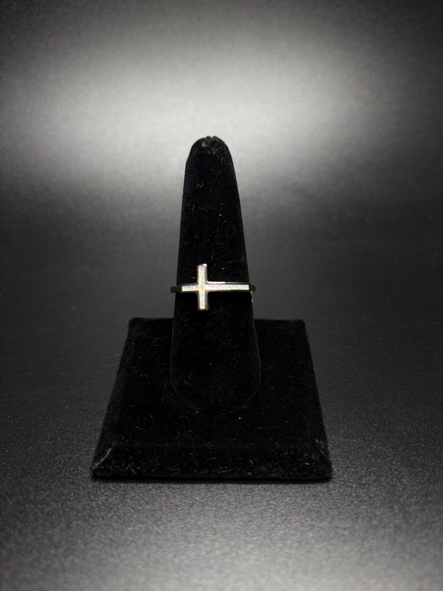 Sterling Silver Pink Opal Cross Ring