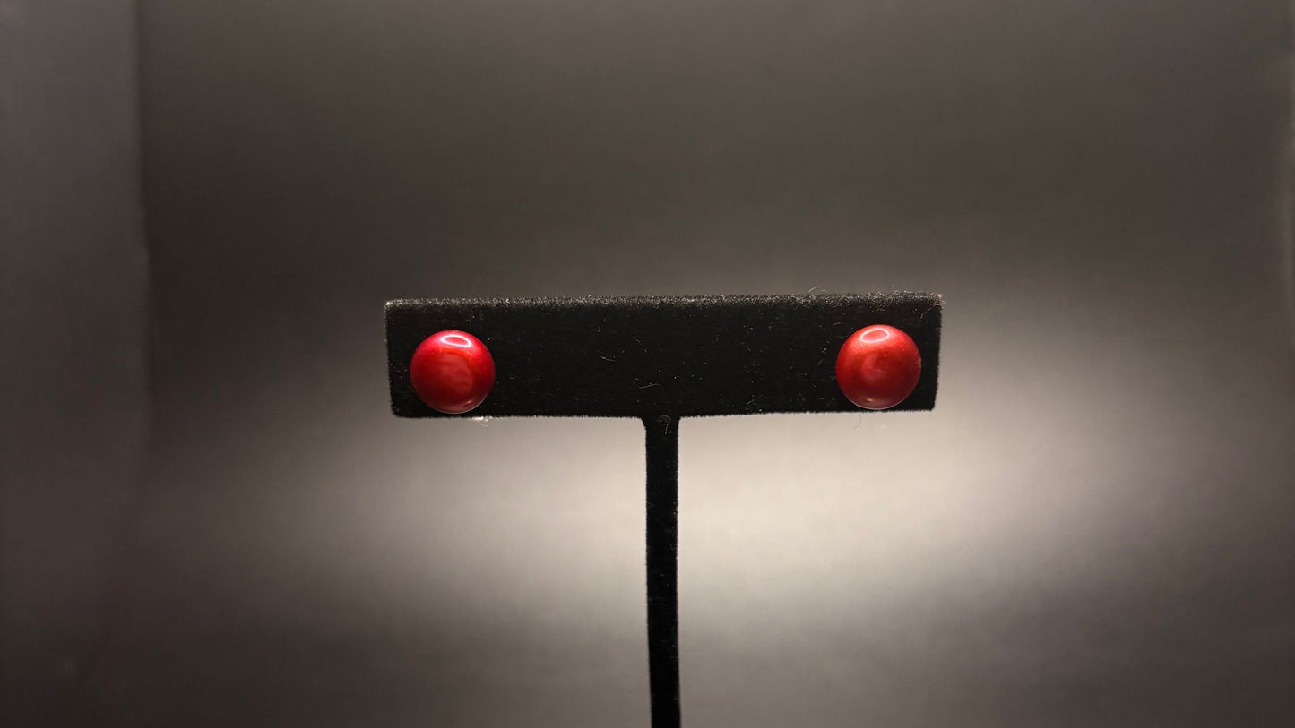 Sterling Silver Red Pearl Studs