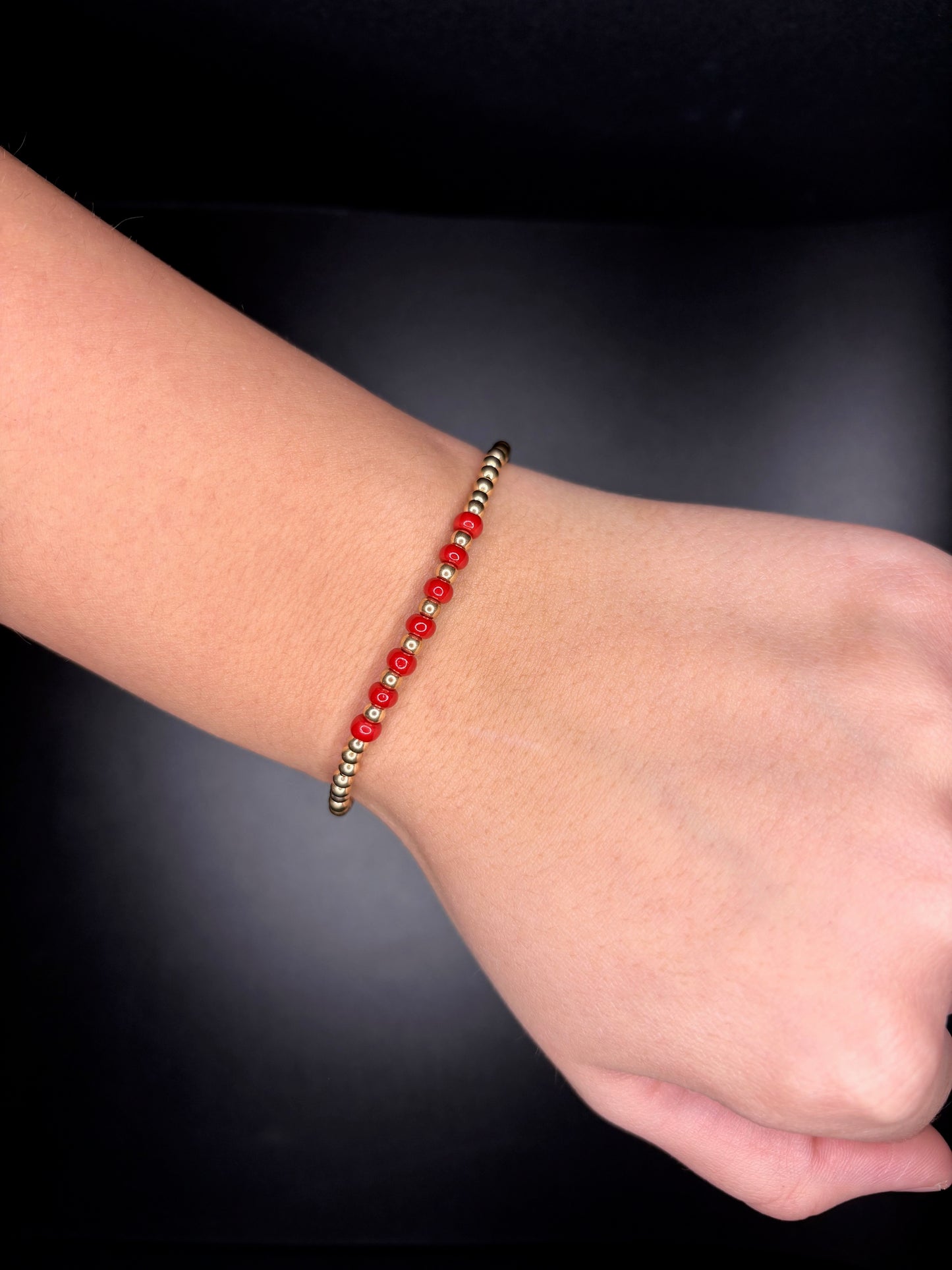 14k Gold-Filled Red and Gold Beaded Bracelet