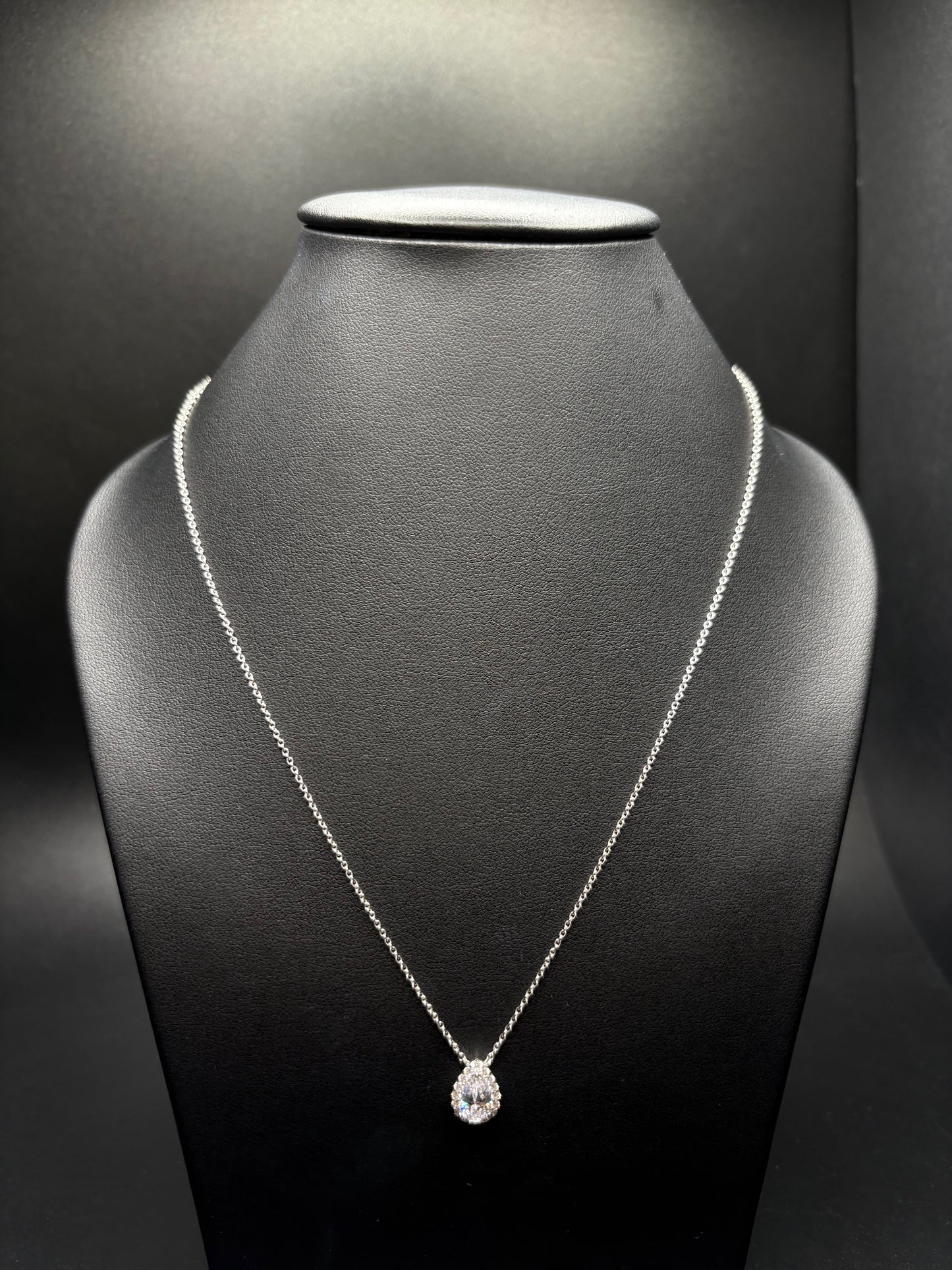 Sterling Silver Cz Pear Necklace