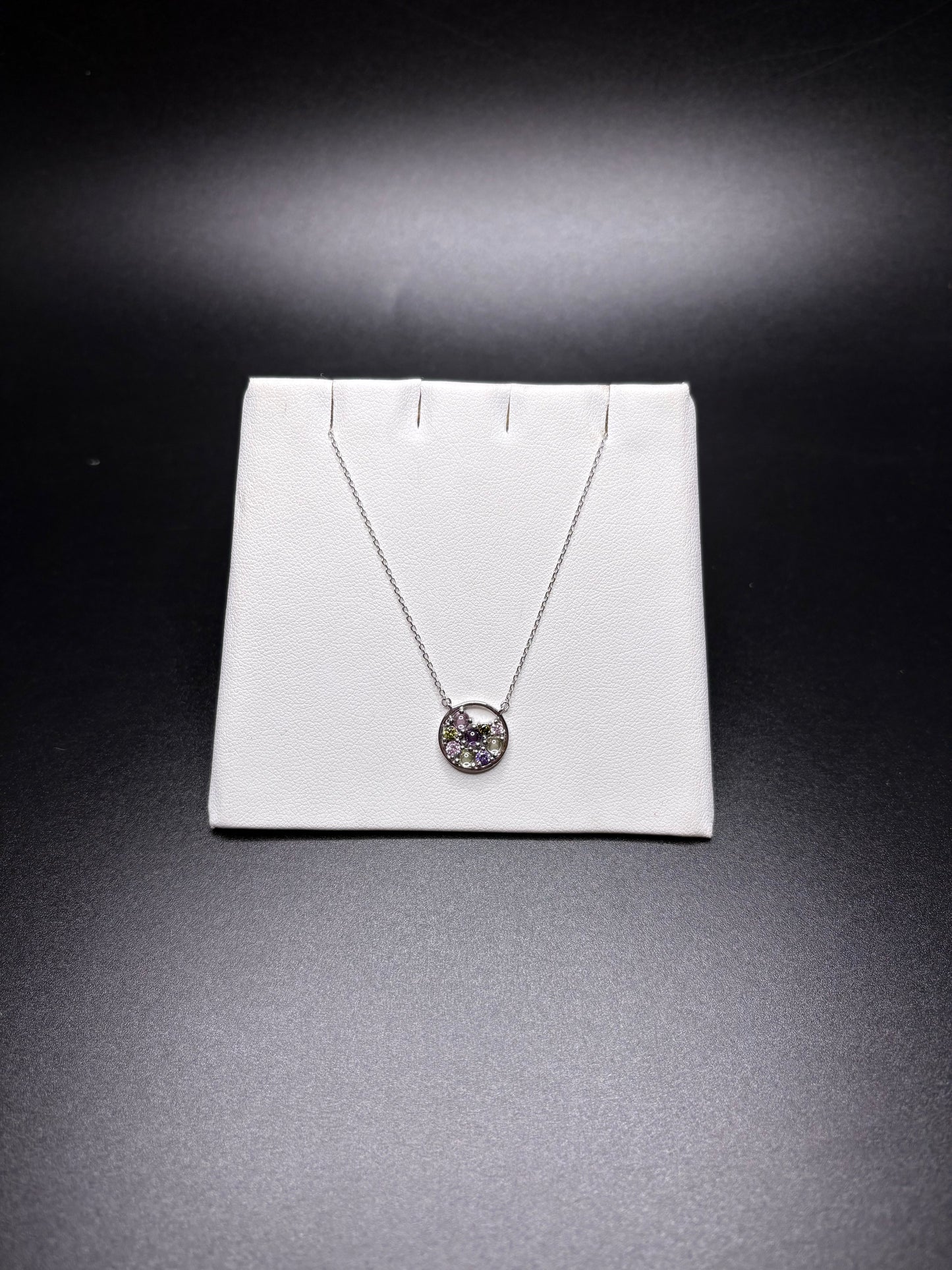 Sterling Silver Multi Stone Circular Pendant Necklace