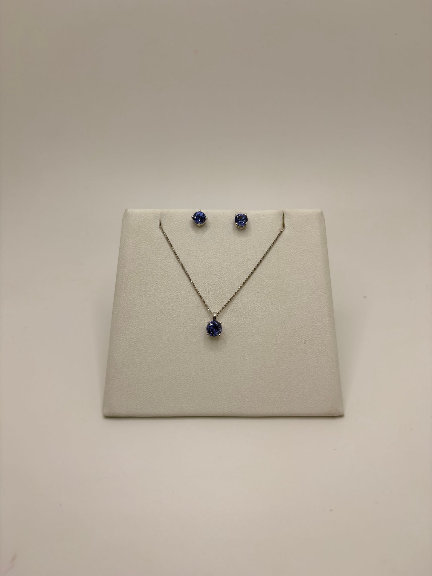 14K White Gold Genuine Tanzianite Necklace and Earring Set