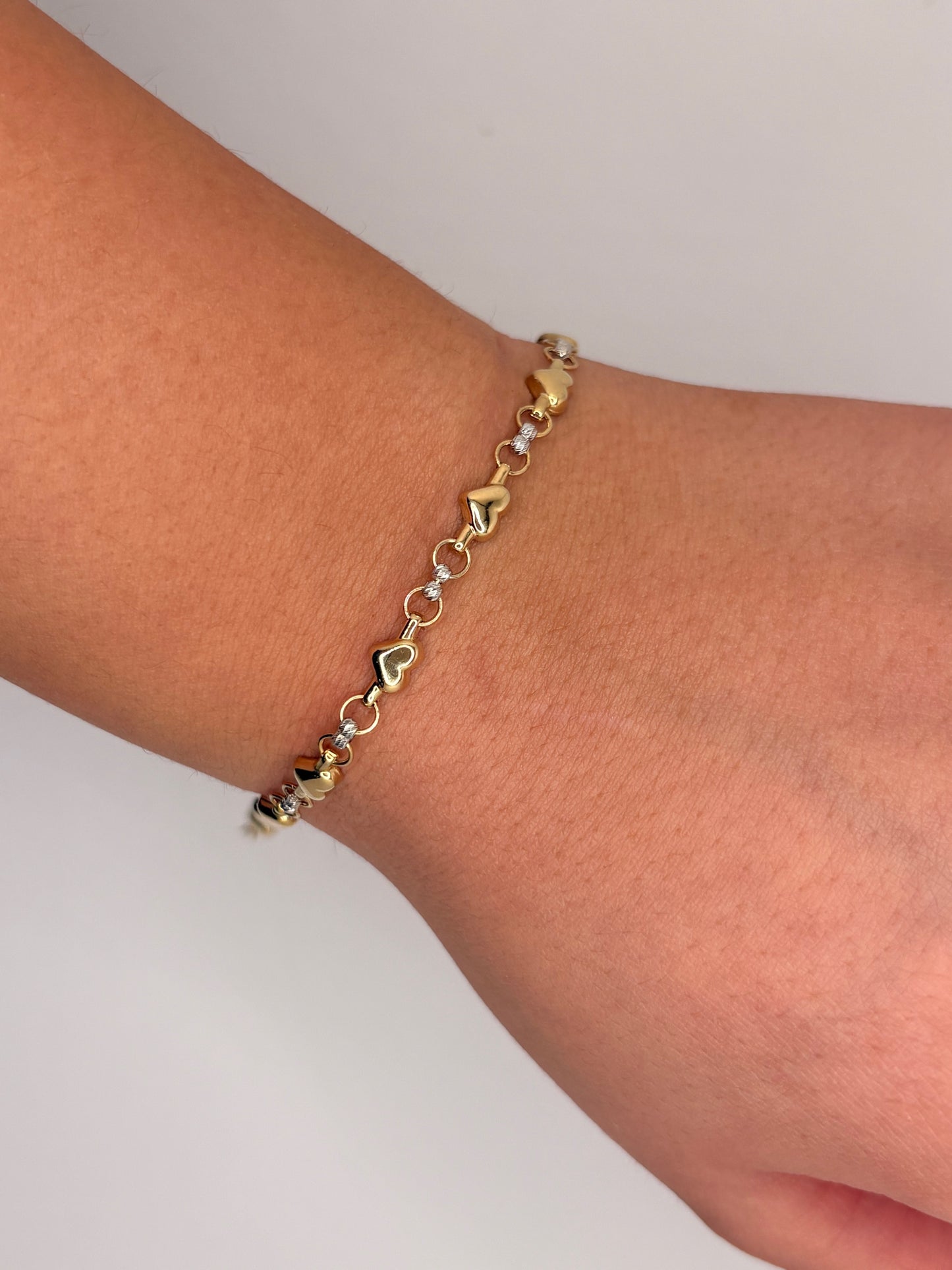 10K 2 Tone Heart Yellow and White Gold Heart Bracelet