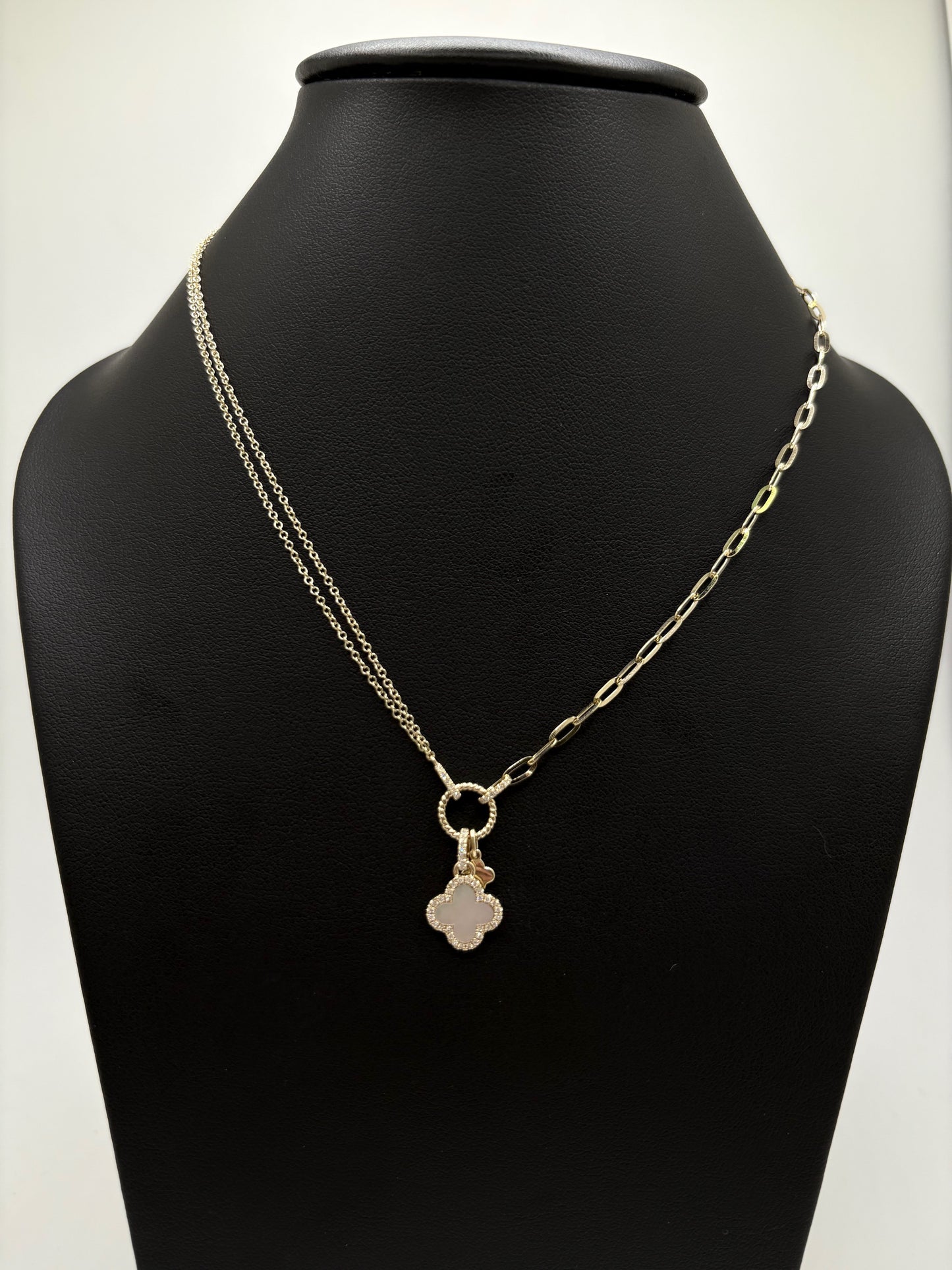 14K Yellow Gold Clover Necklace With Natural Diamonds