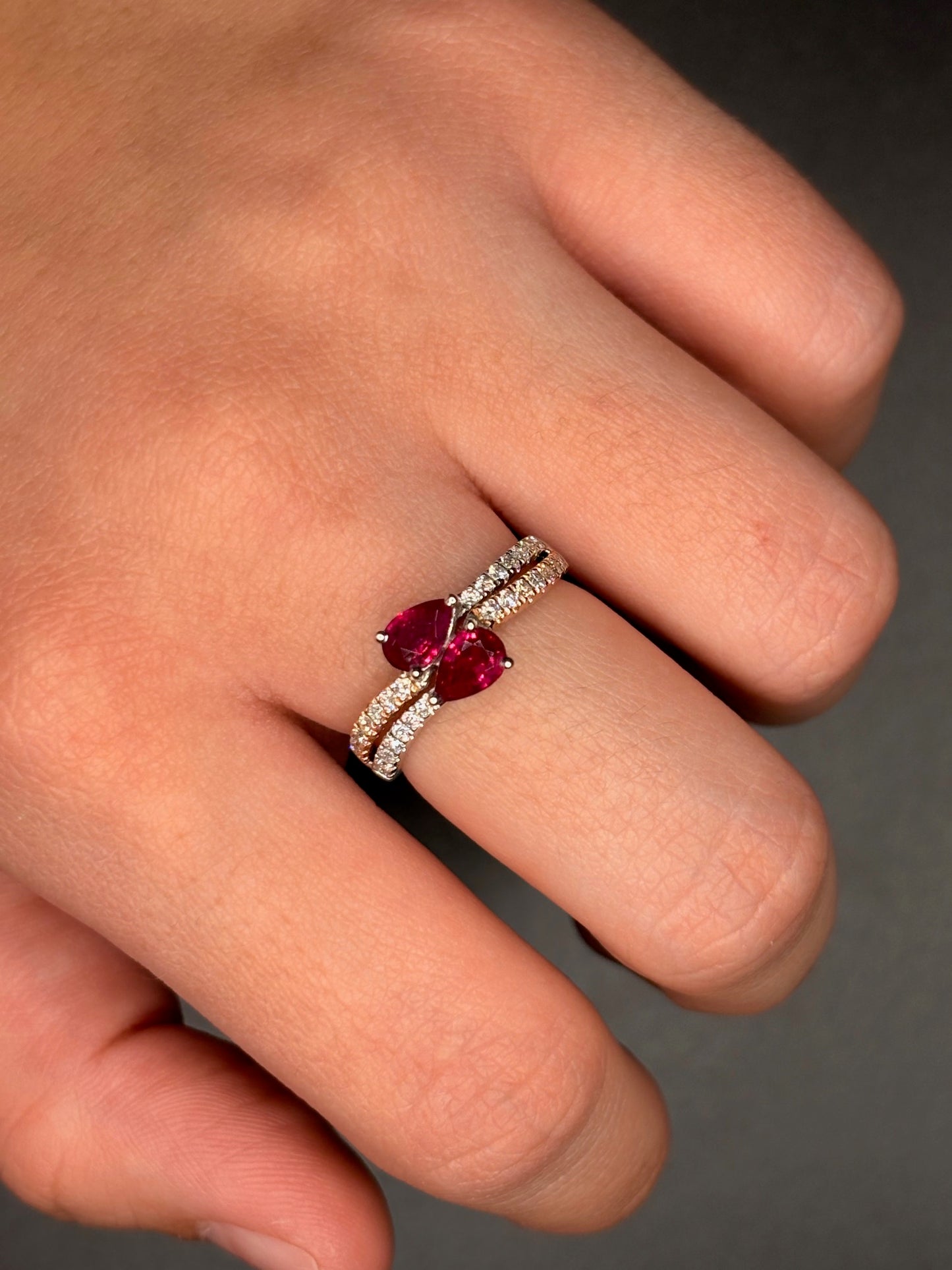 14K White Gold and Rose Gold Genuine Ruby And Natural Diamonds Ring