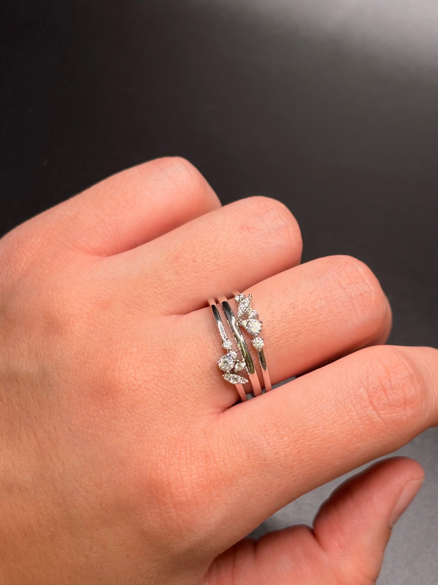 Sterling Silver Cz 3 Band Ring