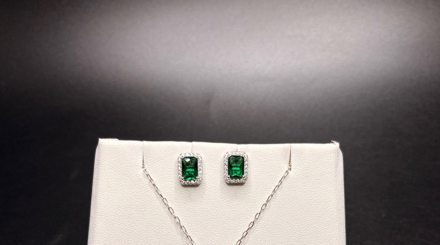 Sterling Silver Imitation Emerald Cz Earrings