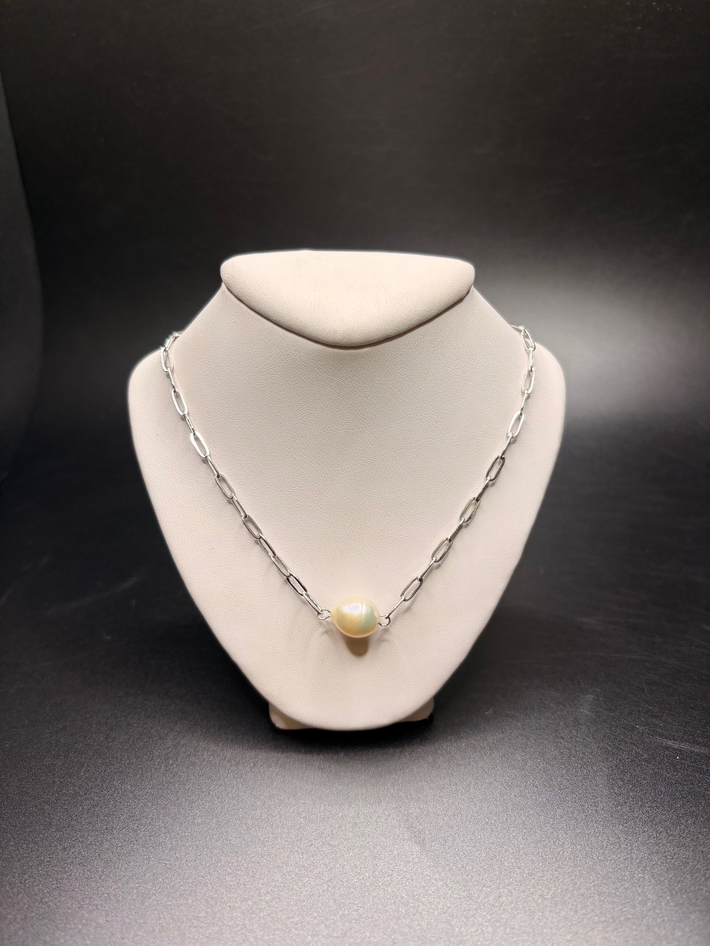 Sterling Silver Paperclip Chain With Pearl Pendant