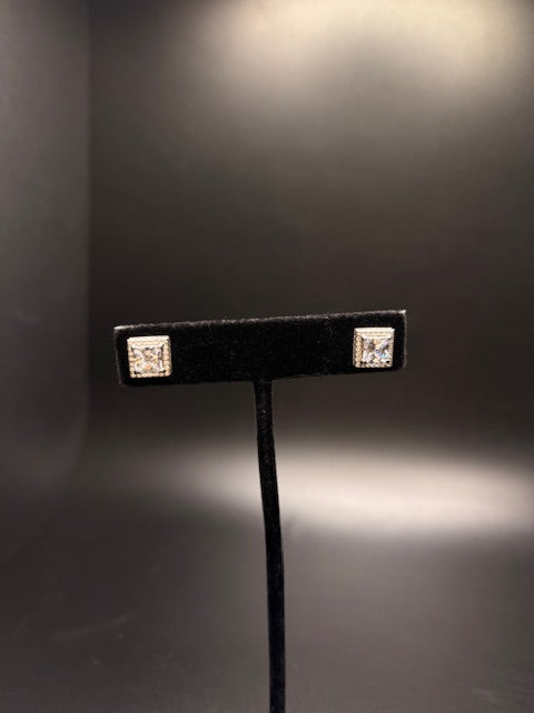 Sterling Silver Cz Square Studs