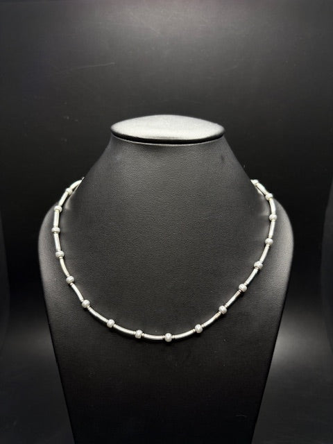 Sterling Silver Bar And Bead Necklace