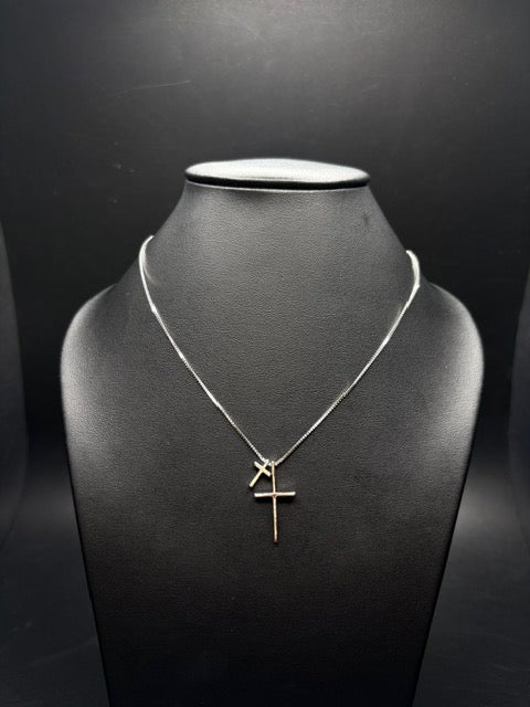 Sterling Silver Double Cross Necklace