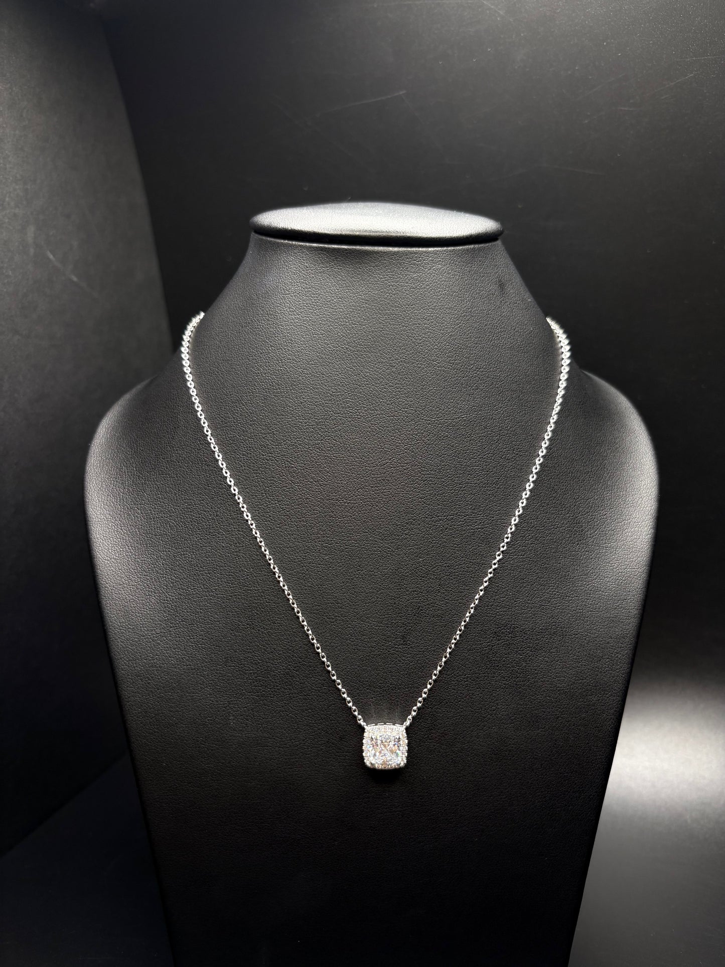 Sterling Silver Cushion Cut Cz Necklace