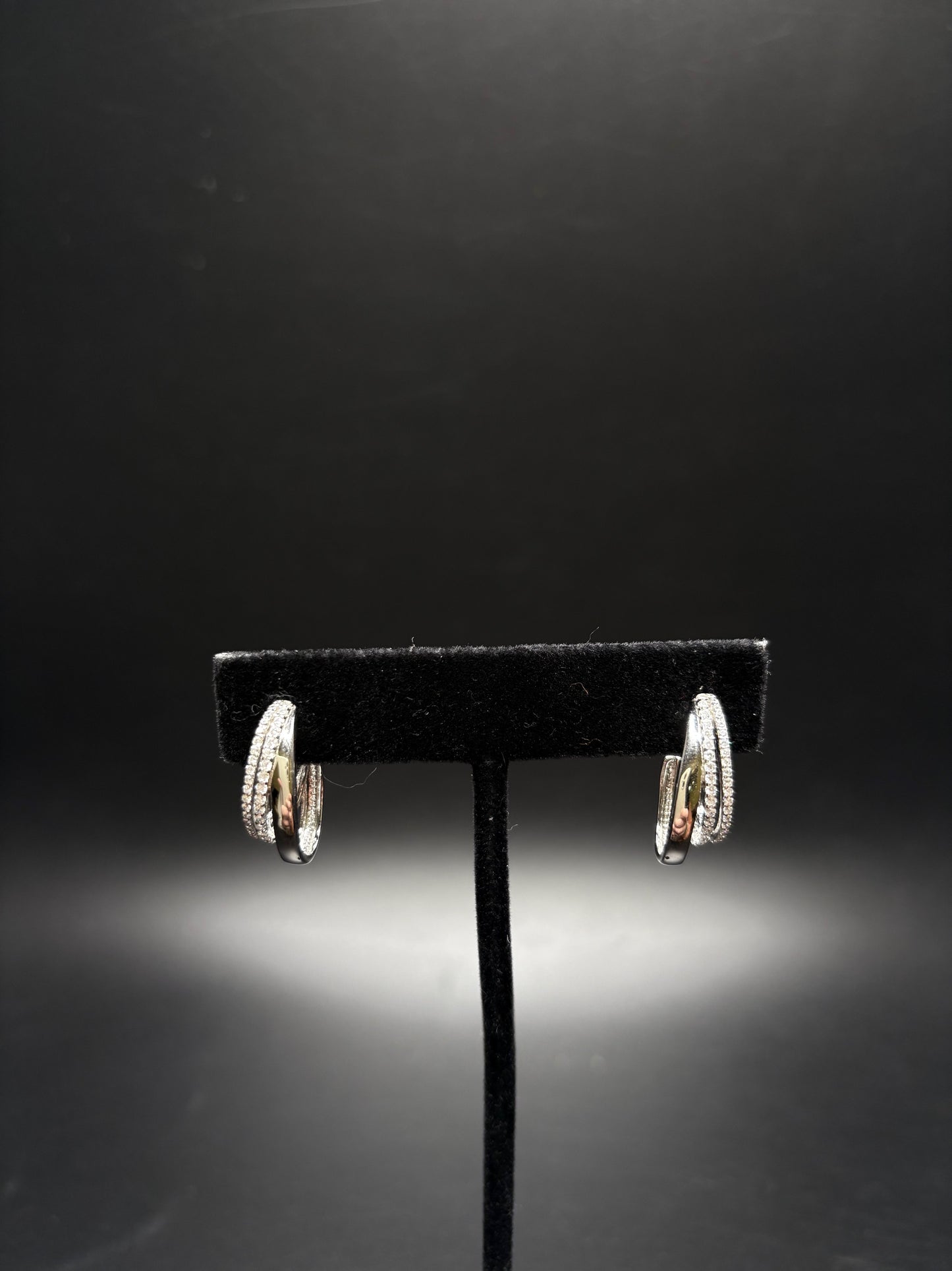 Sterling Silver Cz Triple Row Earrings
