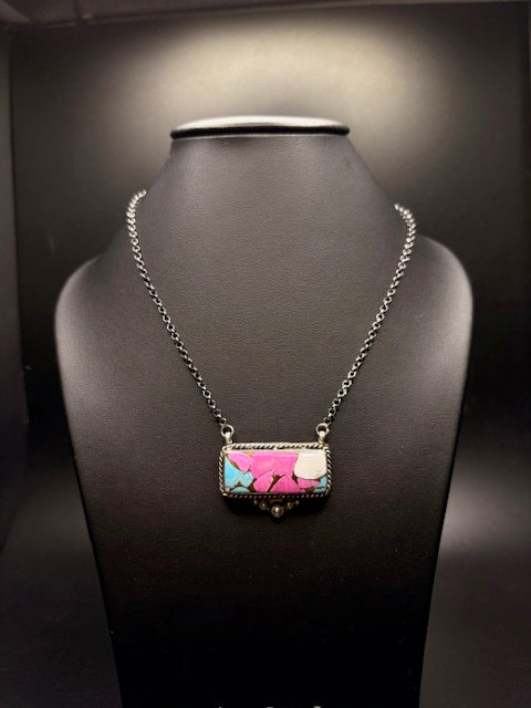 Sterling Silver Cotton Candy Turquoise Bar Necklace