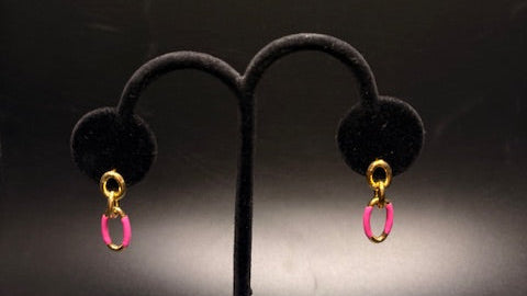 Gold-Filled Pink Enamel Drop Earrings