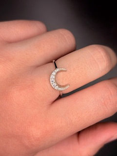 Sterling Silver Cz Moon Ring