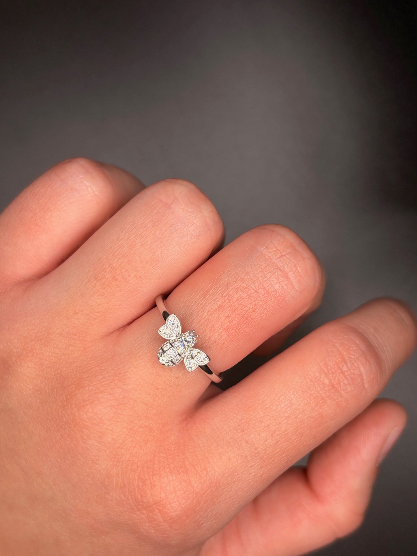 Sterling Silver Cz Bee Ring