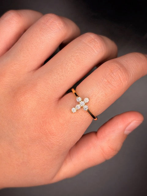 Gold-Filled Cz Cross Ring