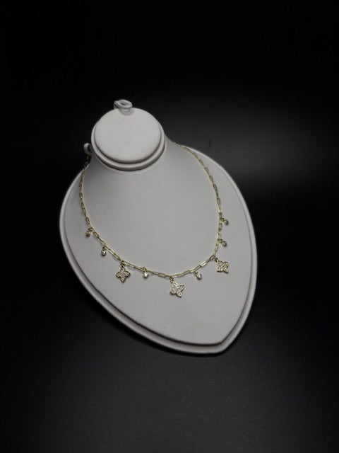 Gold-Filled Clover Cz Charm Necklace