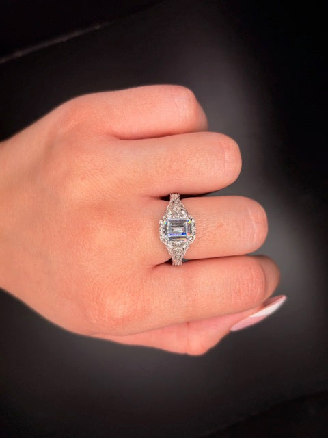Sterling Silver Emerald Cut CZ Vintage Styled Ring