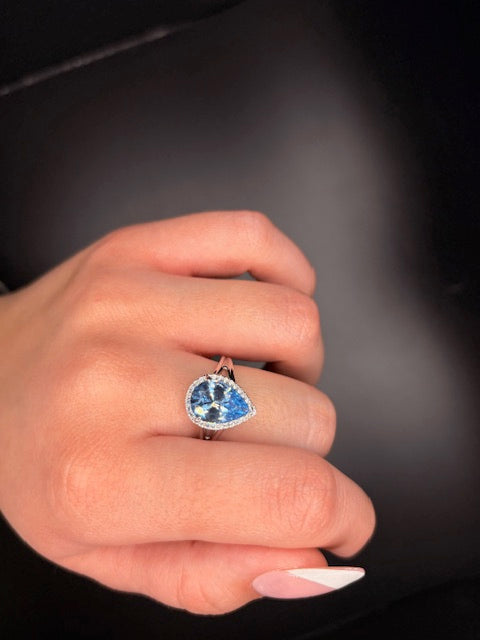 Sterling Silver Imitation Aquamarine Cz Ring