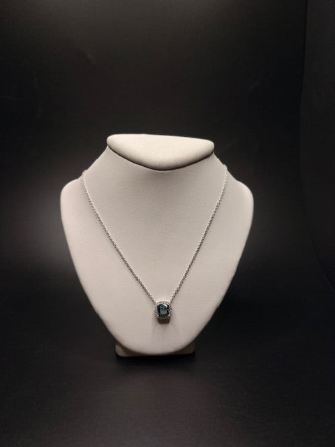 Sterling Silver Cz Imitation London Blue Topaz Necklace