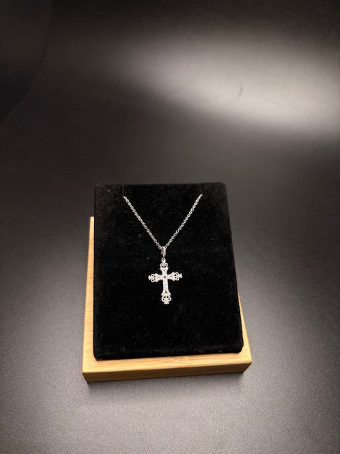 Sterling Silver Cz Cross Necklace
