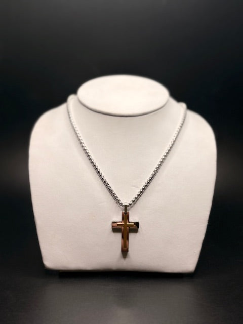 Stainless Steel Two Tone Cross Necklace