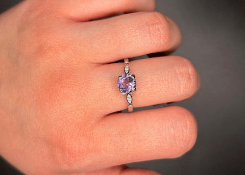 Sterling Silver Genuine Amethyst Cz Ring