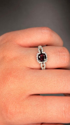 Sterling Silver Cz Genuine Garnet Ring