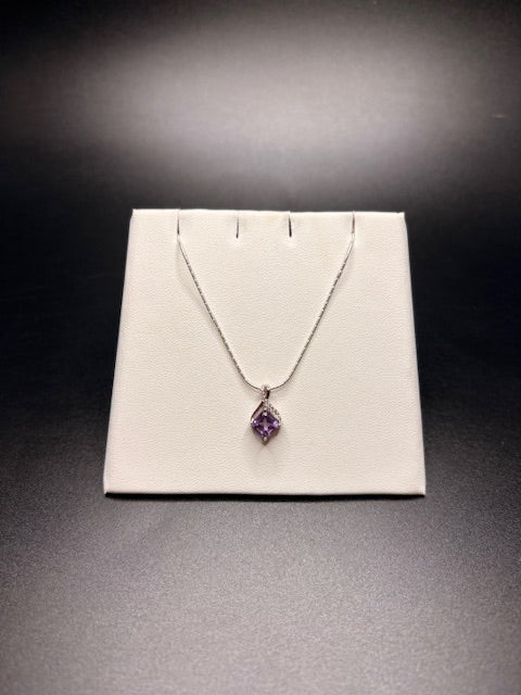 Sterling Silver Cz & Genuine Amethyst Necklace and Matching Earrings