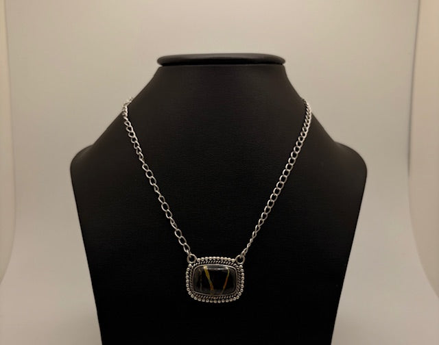 Sterling Silver Black Jack Turquoise Necklace