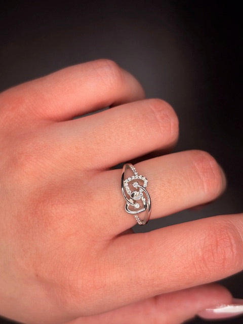 Sterling Silver Double Heart Cz Ring