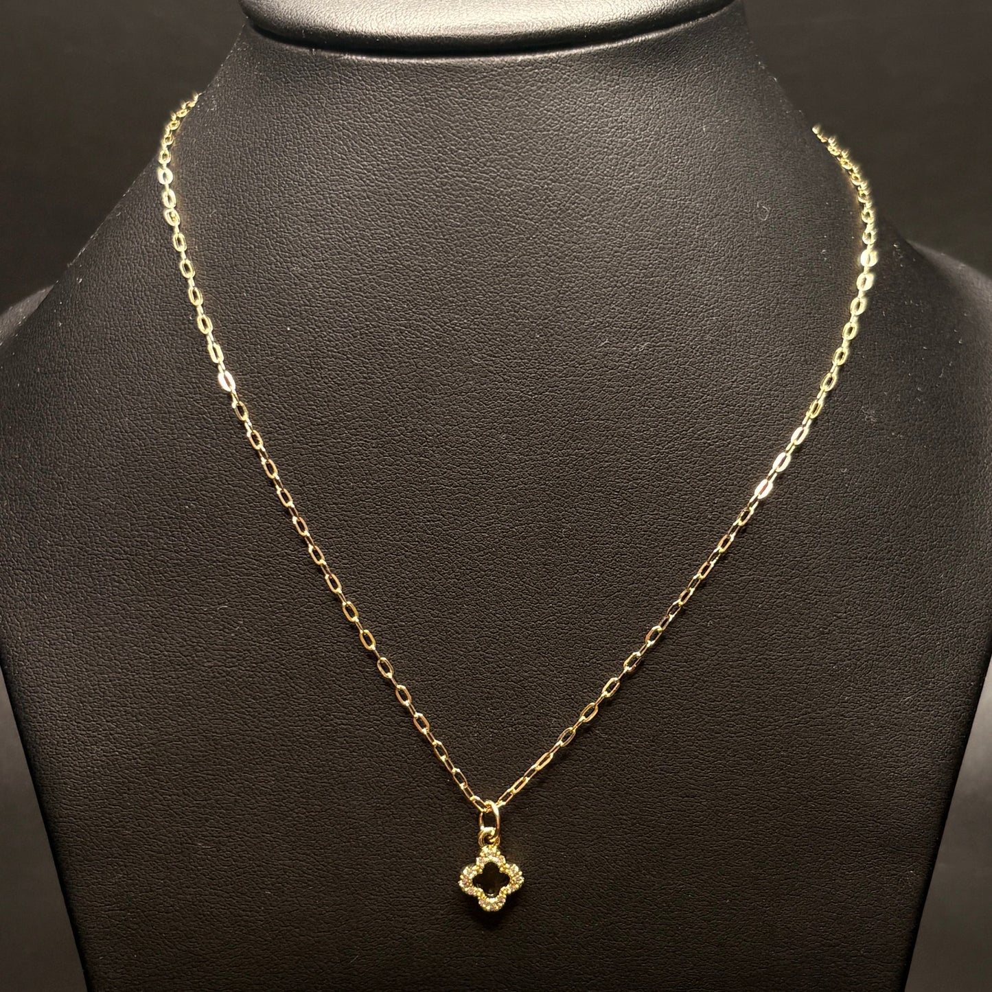 Gold Filled Cz Clover Necklace