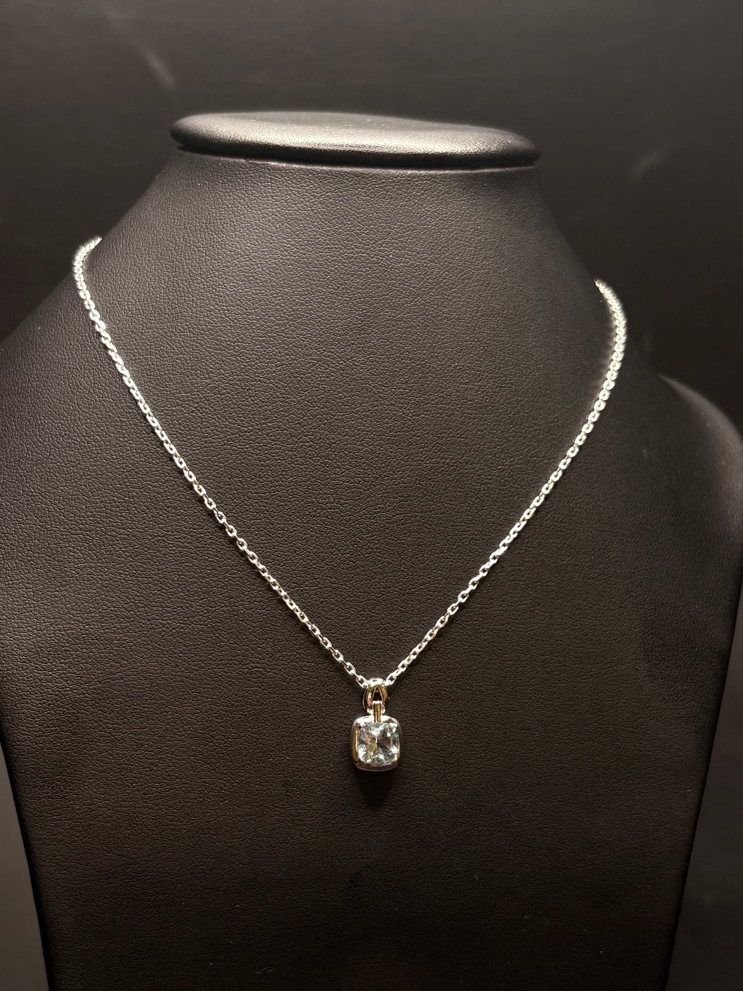 Sterling Silver Genuine Aquamarine Pendant Necklace