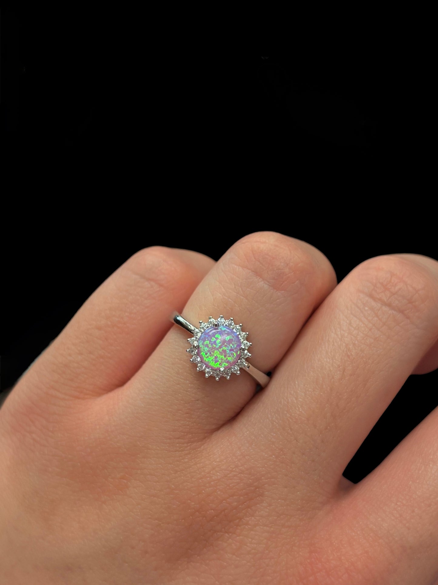 Sterling Silver Pink Opal Cz Ring